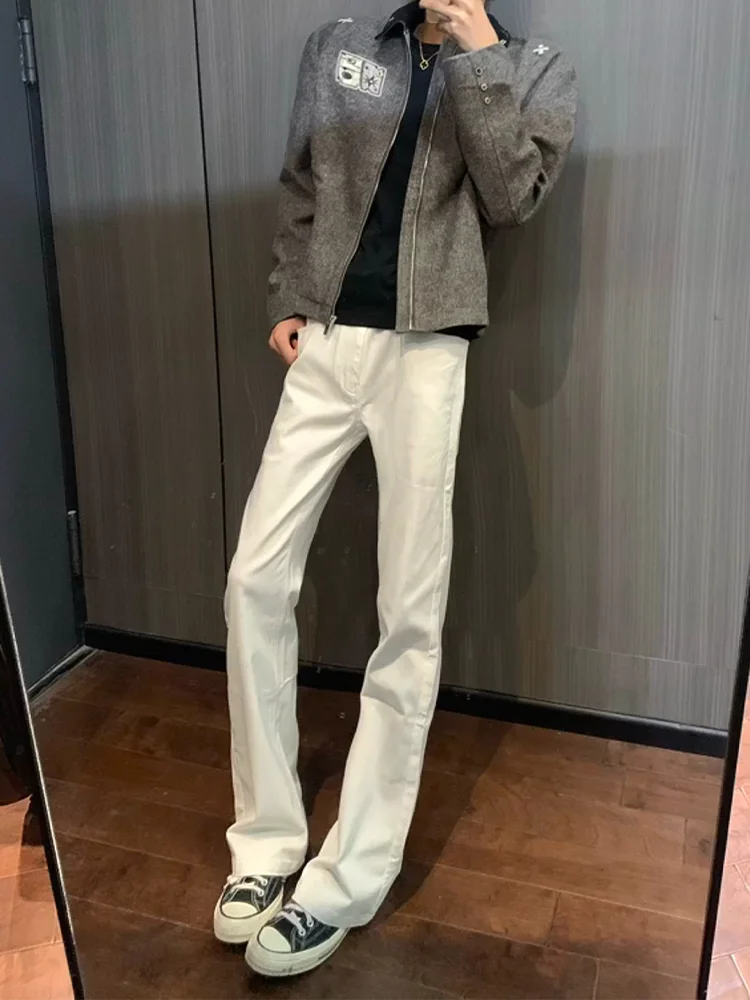 

White Straight Leg Jeans Men's Winter American High Street Sle Slimming Bootcut Pants Casual Youth Faion Straight Tube