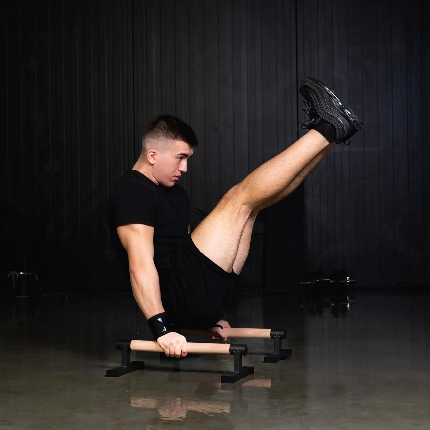 Portable Lightweight High Quality Durable Eco-Friendly Beech Wood Parallel Push-Up Dip Stand Adjustable Steel Gymnastic Home Use
