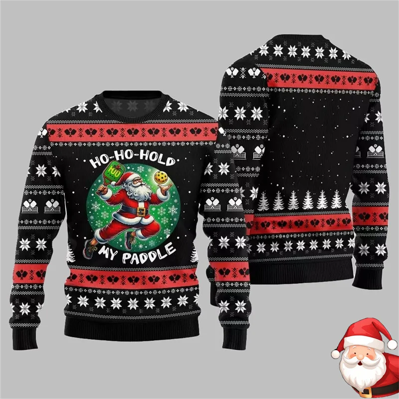 Hold My Paddle Pickleball Christmas Ugly Sweatshirt For Men Sport Santa Claus Long Sleeve Loose Ugly Sweater Festival Gift 2027