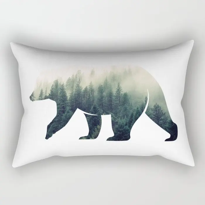 Forest silhouette bear and deer plush pillowcase， fall decorations throw pillow case，cushion covers 40*40,45*45,50*50,60*60，home