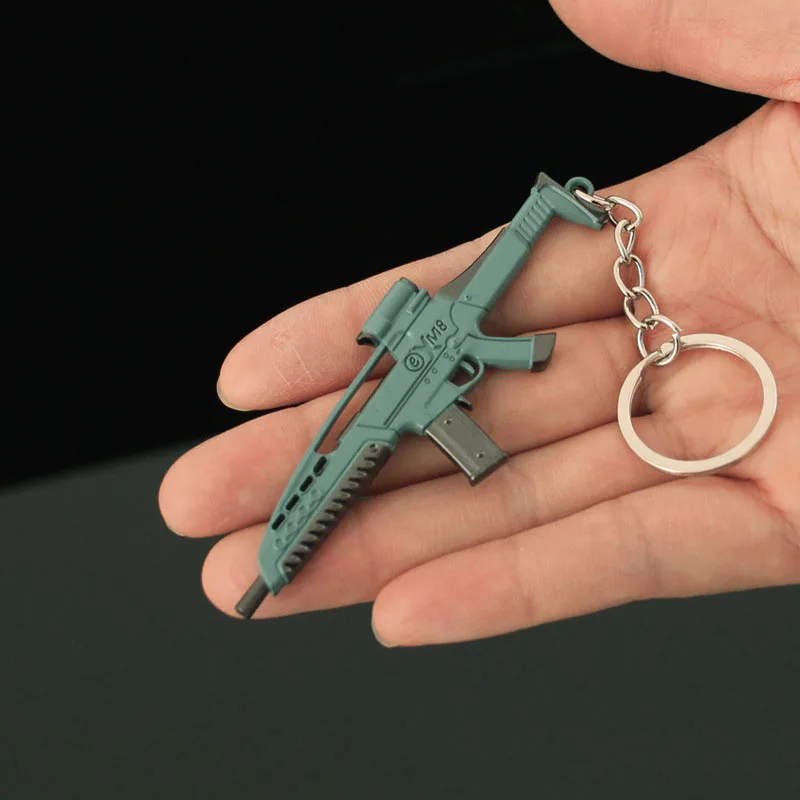 9CM Mini Gun Model Keychain XM8 Model Jewelry Weapon Metal Pendant Key Chain Bag Car Key Holders Gift For Kids Men