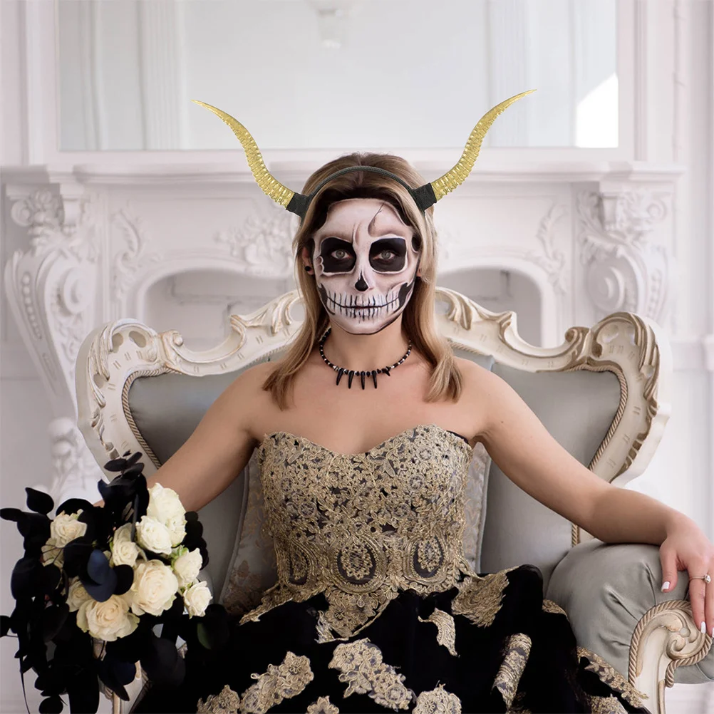 زوج واحد من عصابة رأس قرون الأغنام الاصطناعية DIY أغطية الرأس للحفلات التنكرية وإكسسوارات غطاء الرأس للهالوين قرون كوسبلاي