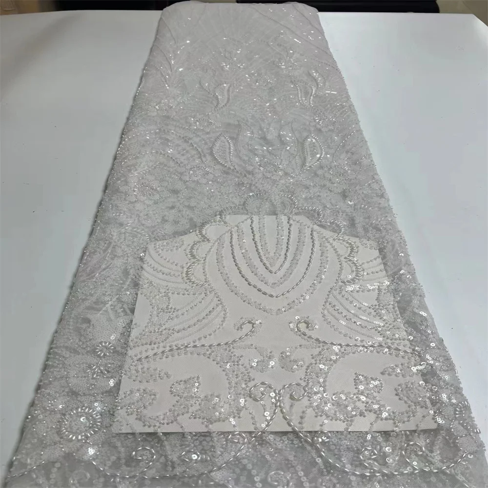 African Lace Fabric 2024 High Quality French Luxury Tulle Lace Nigerian Sequins Net Lace Fabric For Wedding Dress 5Yards dx-0250