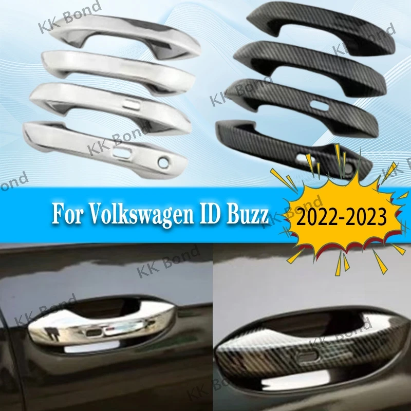 

Car Upgrade Carbon Fiber Chrome Silver Door Handle Cover For Volkswagen ID Buzz 2022-2023 Car Decoration Styling Accessories