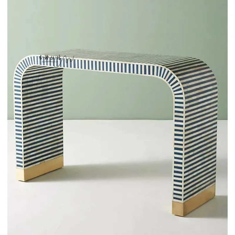 

American light luxury solid wood entrance platform Nordic modern simple hand-painted entrance table decorative cabinet living