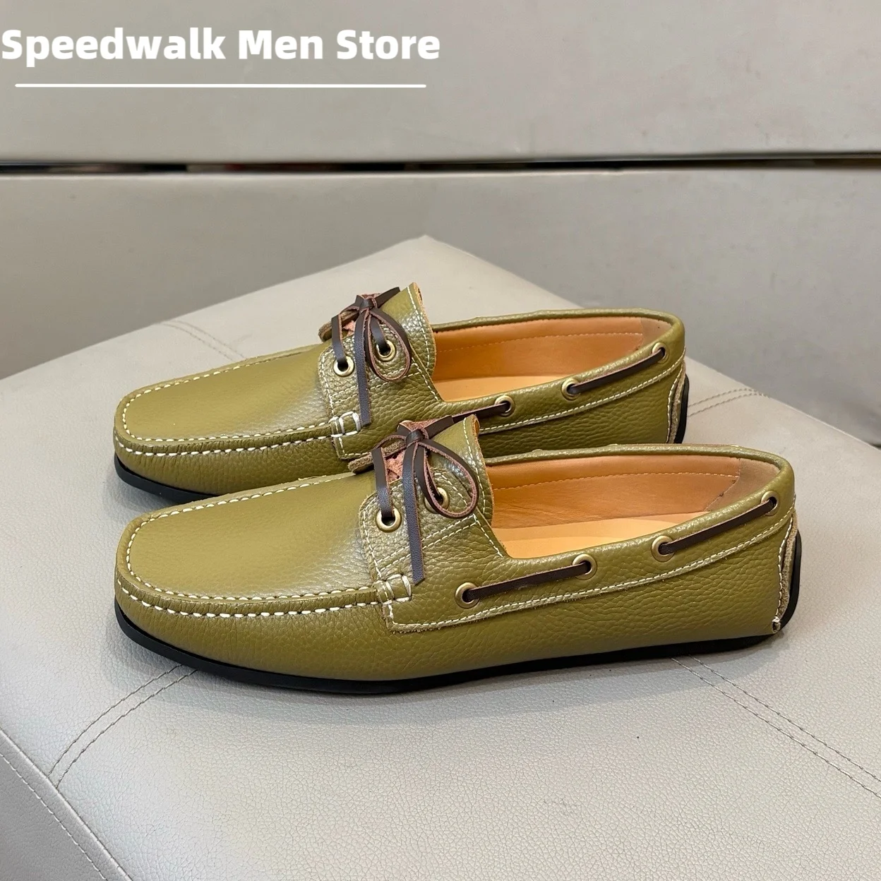 2026New Men Genuine Leather Lace Up Boat Shoes Hand Stitching Loafers Non-Slip Casual Driving Office Shoes Multiple Colors