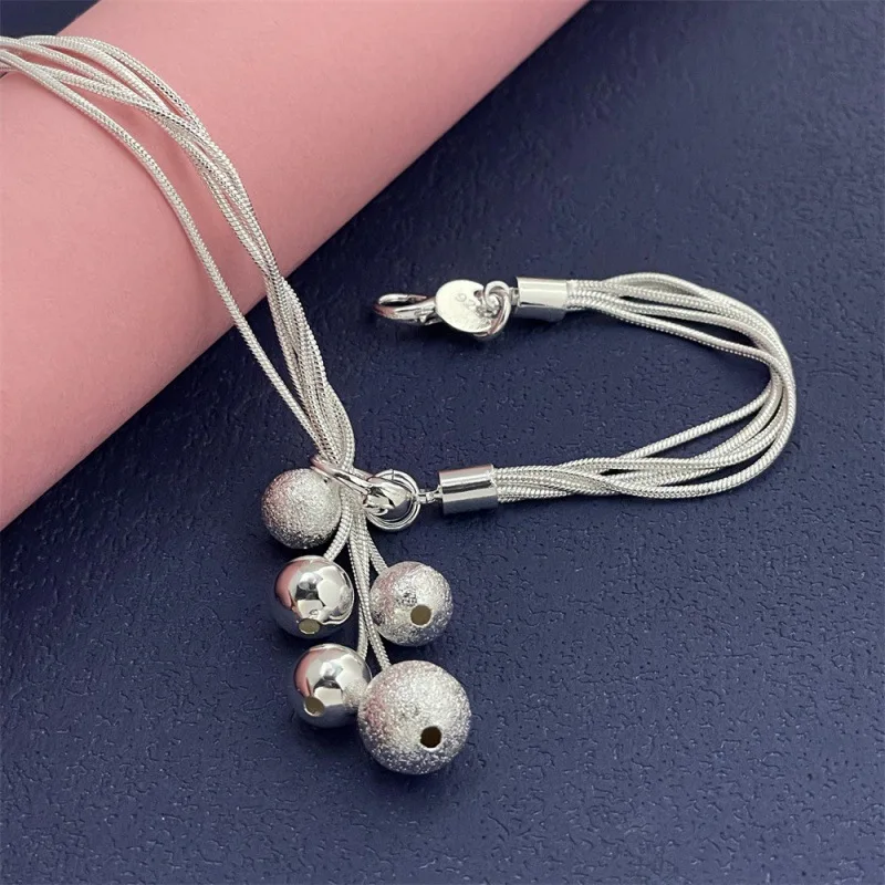 

Браслет из стерлингового серебра 925, пятистрочный гладкий браслет из матовых бусин, женский модный простой ювелирный подарок на день рождения