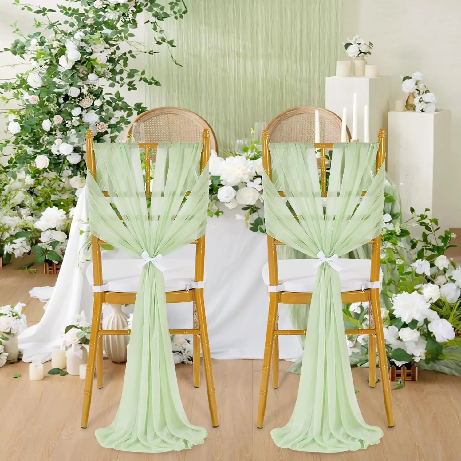 Sage Green Chair Sashes Chiffon Chair Bow Designed Decorative Wedding Aisle Sheer Chairs Sashes