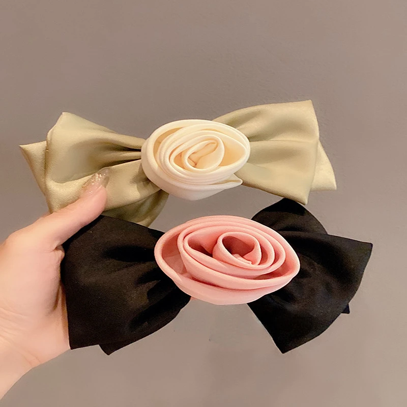 

Korean Fabric Bow Hair Clips Elegant Rose Flower Hair Pins Spring Clips Fashion Ponytail Barrette Heawear Hair Accessories