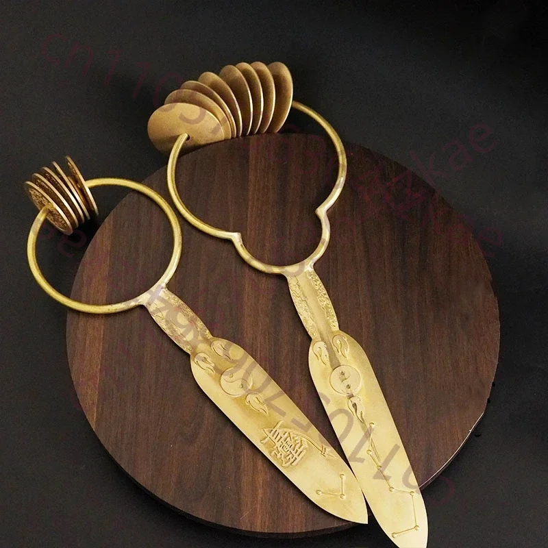 Pure copper master's knife,Purple Wisteria taboo master's knife,Seven Star Bell knife,Taoist artifact ornaments,Feng Shui suppli