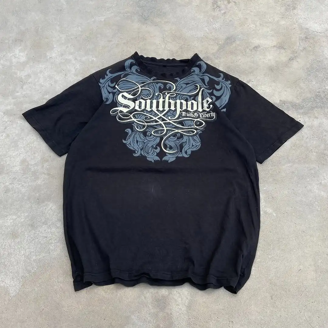 

2000-е Southpole Ретро футболка Harajuku в стиле хип-хоп для мужчин и женщин Новая футболка с графическим рисунком Модные повседневные хлопковые топы с короткими рукавами Уличная одежда
