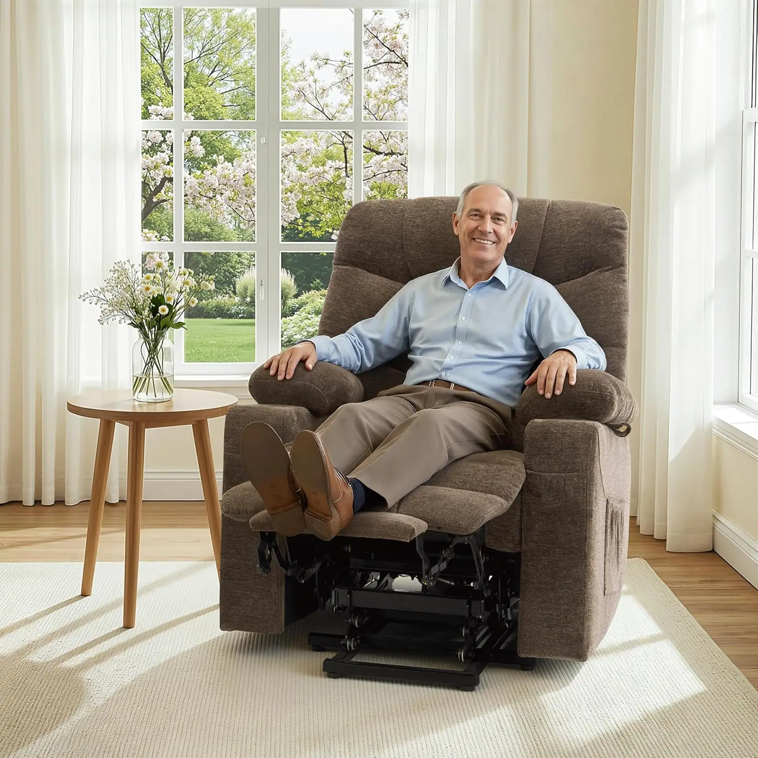 #Power Lift Recliner Extended Footrest Elderly Fabric Large Brown, Customized