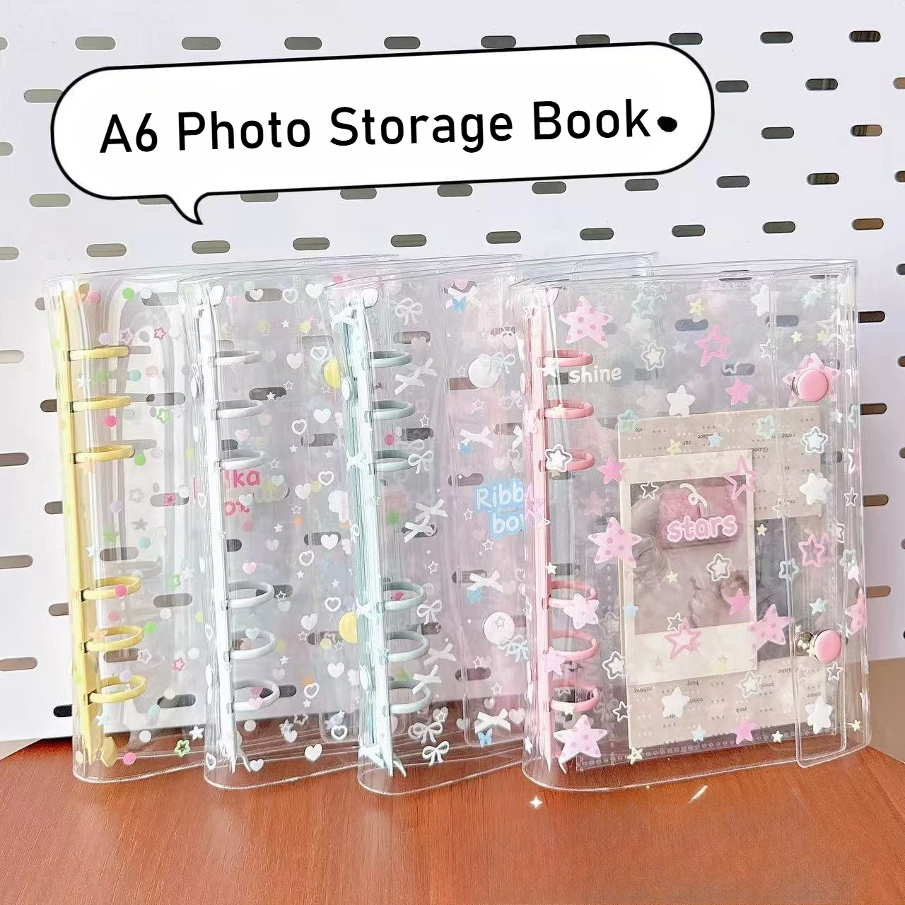 A6 Polka Dot Star Bow Photo Album Double Snap PVC Soft Cover Color Clip Polaroid Idol Photo Photocard Binder