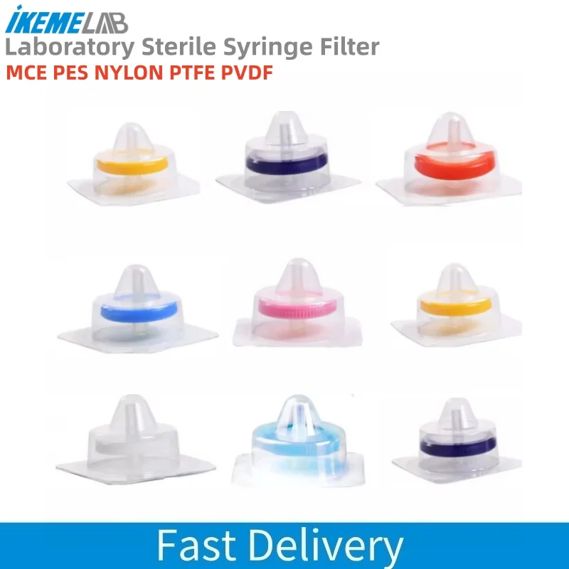 IKEME 33mm Sterile Disposable Syringe Filters MCE PES Nylon PTFE PVDF Membrane Laboratory Filters 50pcs/Box