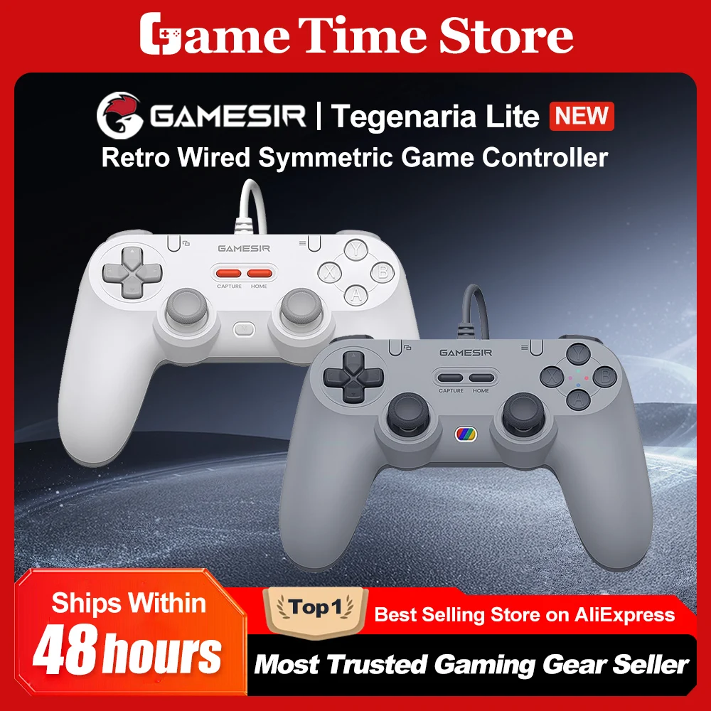 GameSir Tegenaria Lite Kabelgebundenes Gamepad – 1000Hz, Ultrageringe Latenz, Hall-Effekt-Sticks, 2 Rücken-Tasten – Switch/PC/Android/iOS – Retro Grau