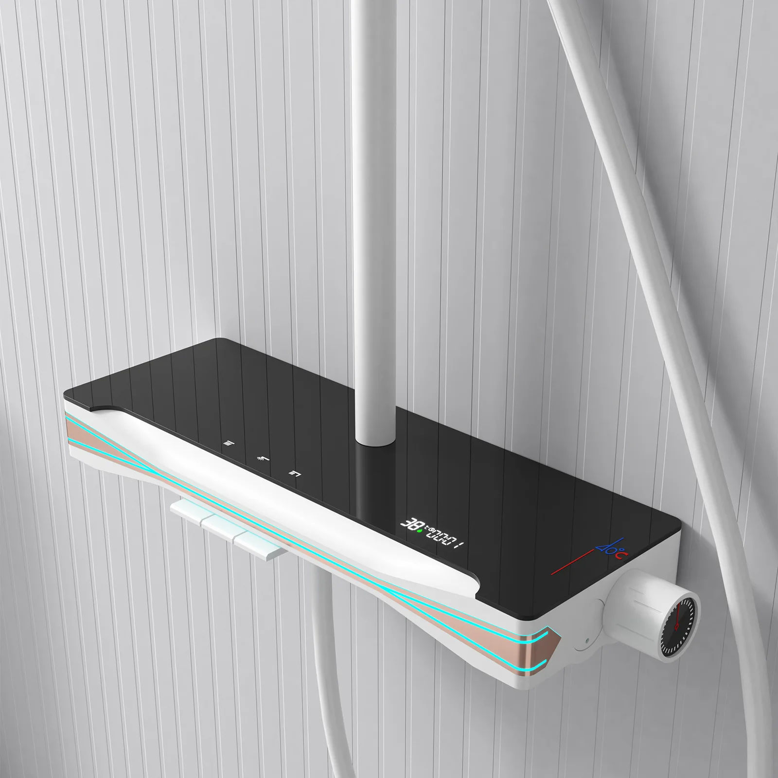 Three-function Thermostatic With Storage Ambient Light Square Tube Bathroom Surface Shower White Color Wall Shower Set