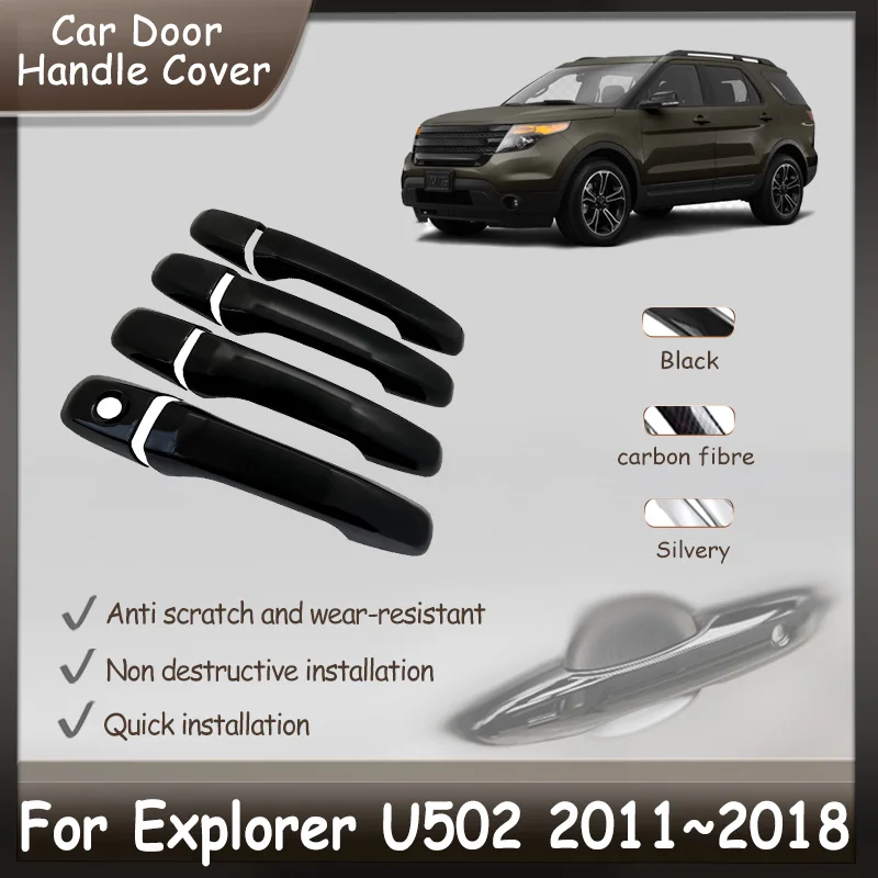 Dla Ford Explorer U502 2011 ~ 2018 Naklejki na klamkę samochodową Naklejki na klamkę samochodową Błyszcząca czarna dekoracja Zewnętrzne akcesoria samochodowe 2013 2014