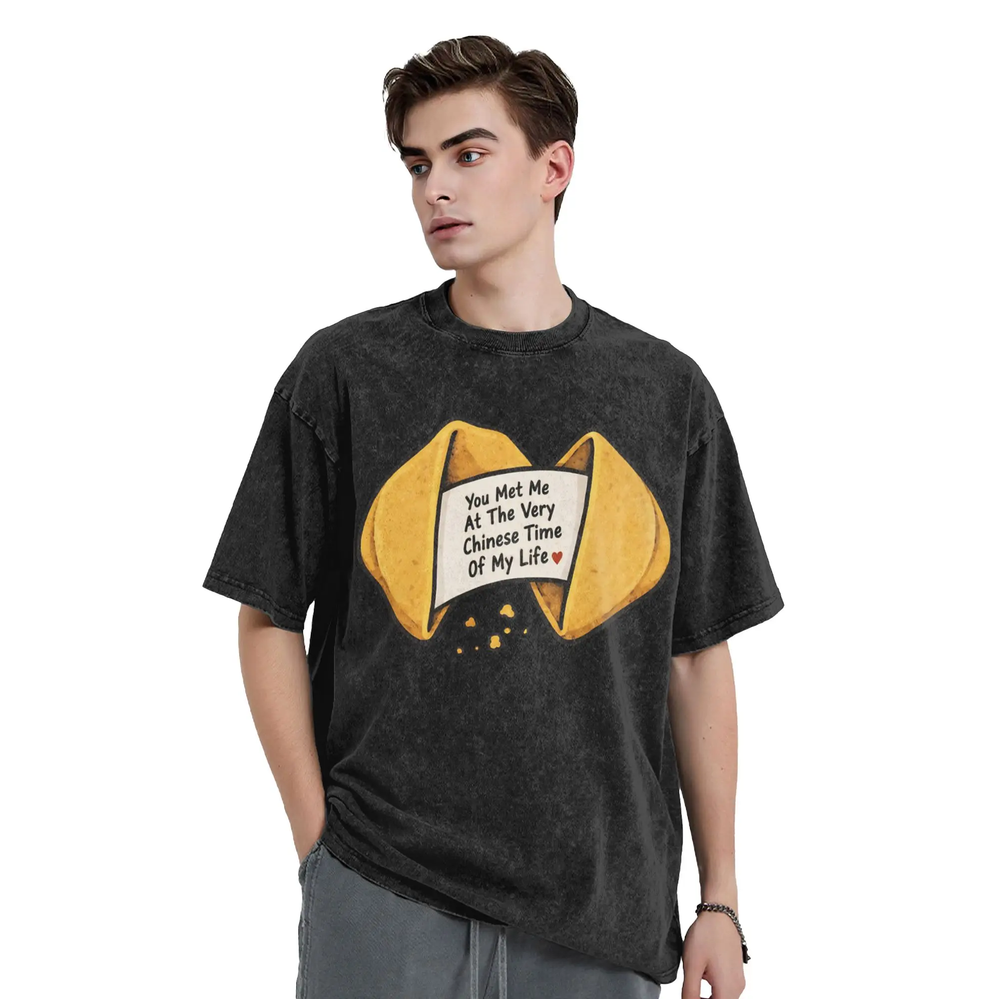 You Met Me At A Very Chinese Time In My Life Vintage Washed T Shirt Men's O-neck Short Sleeve Tops  100%Cotton Summer Tops