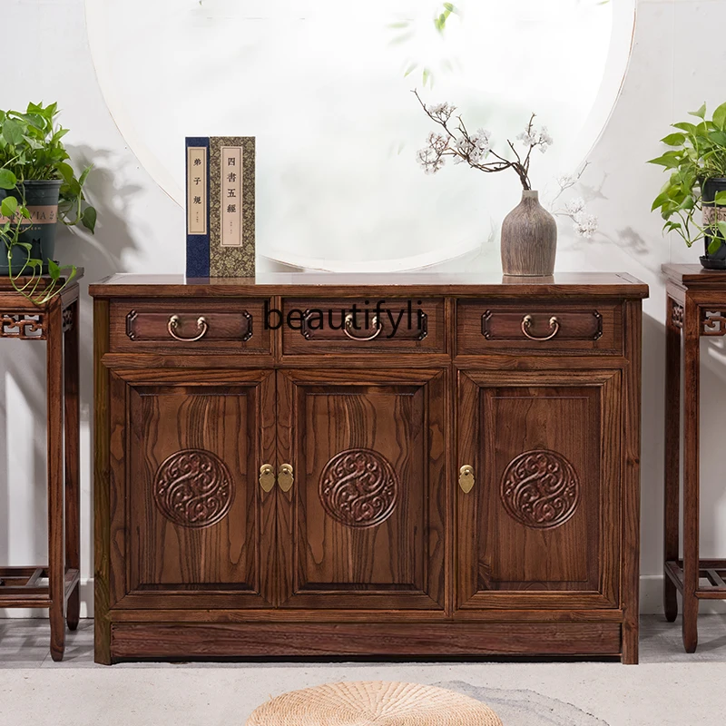 

Chinese Style Storage Cabinet Solid Wood Shoe Cabinet Antique Entryway Integrated Small Elm Carved TV Cabinet