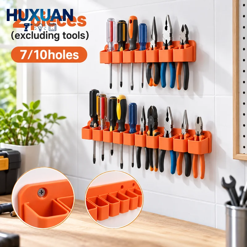 2Pcs 7/10holes Wall Mounted Tool Storage Rack, Garage Organizer Holder For Screwdrivers Pliers Hand Tools