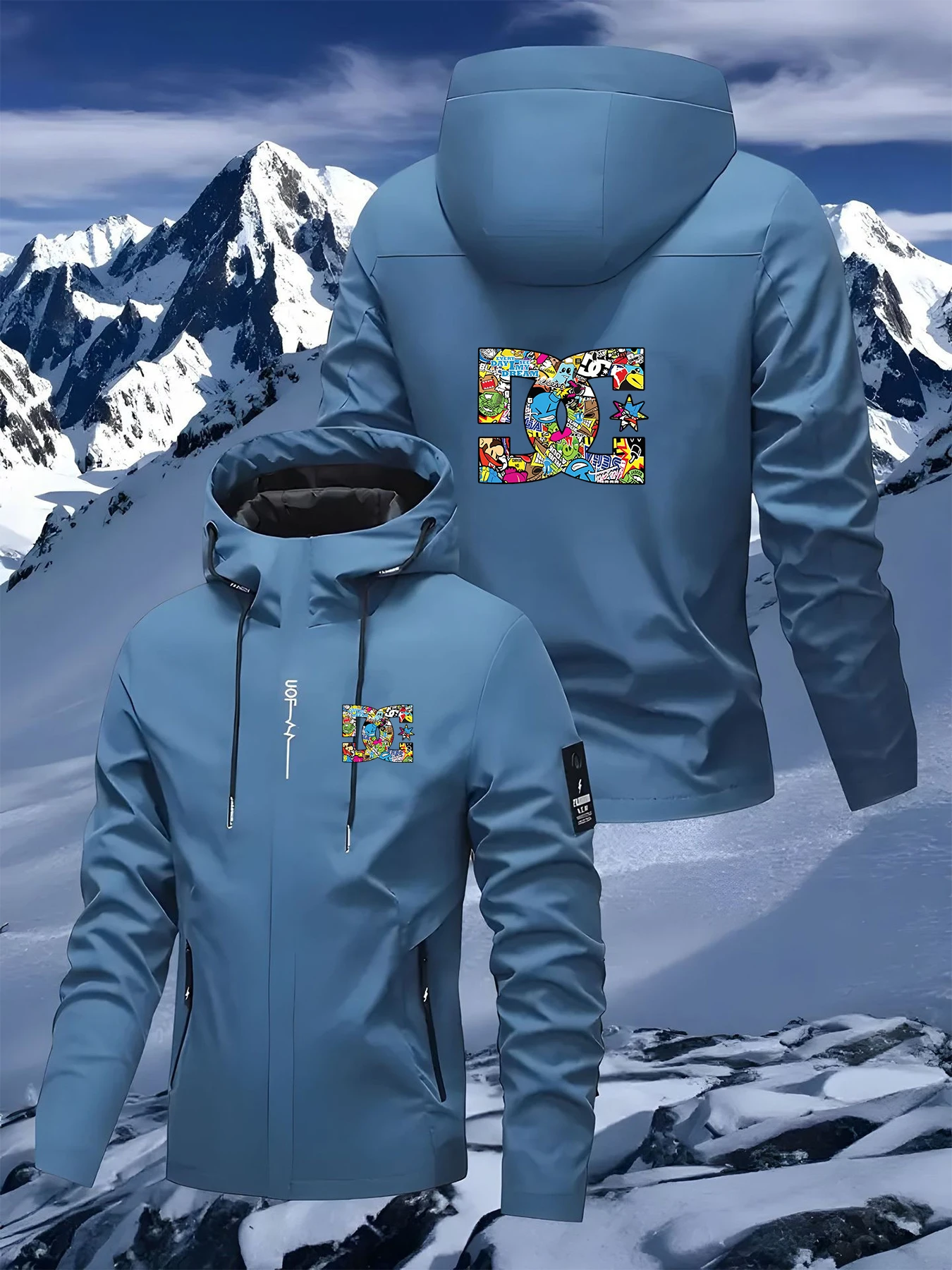Men's casual jacket with anime print design, versatile for outdoor activities in spring, autumn, and winter for couples.