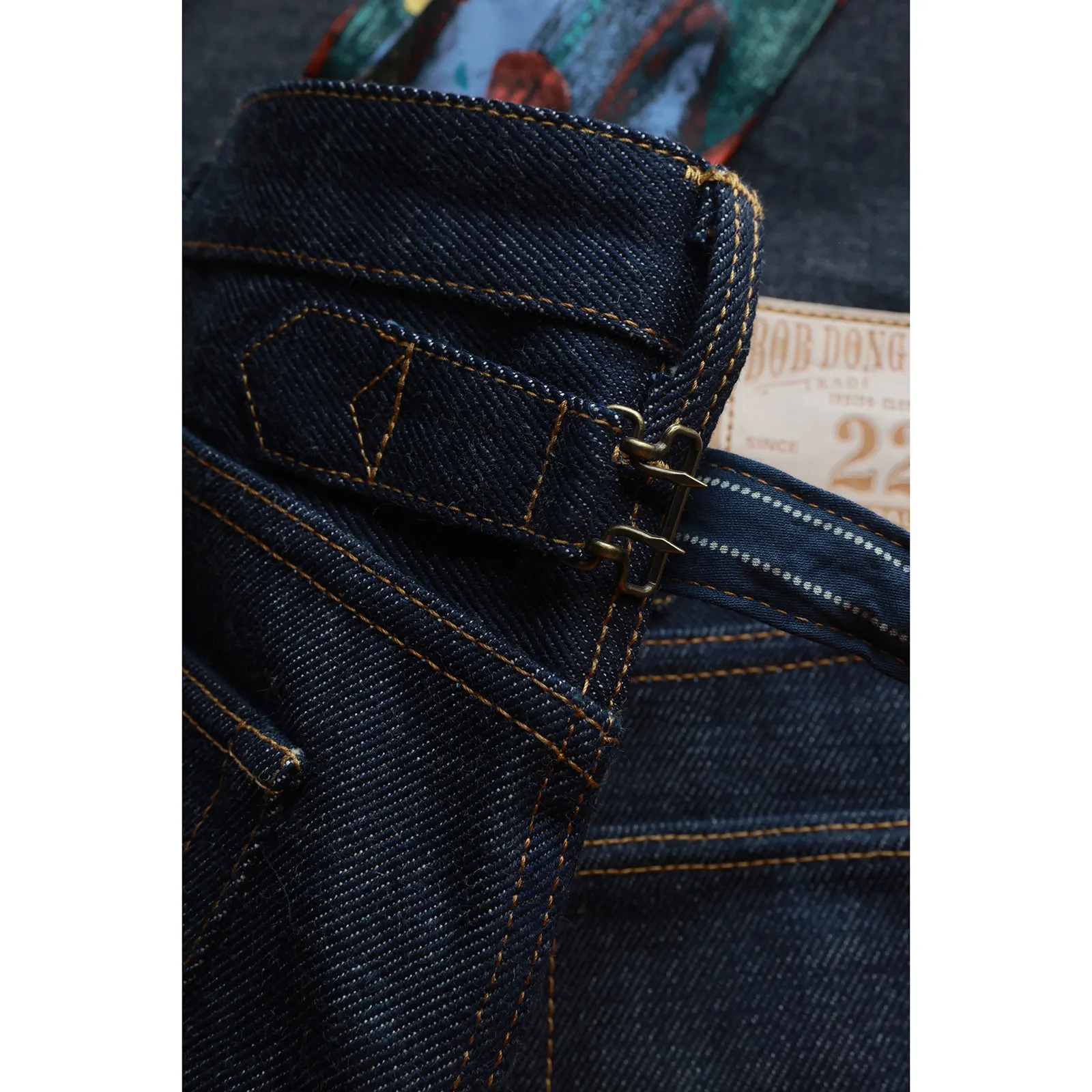 BOB DONG 233 Denim 22oz Heavyweight Raw Selvedge Denim Straight Jeans with Buckle Back