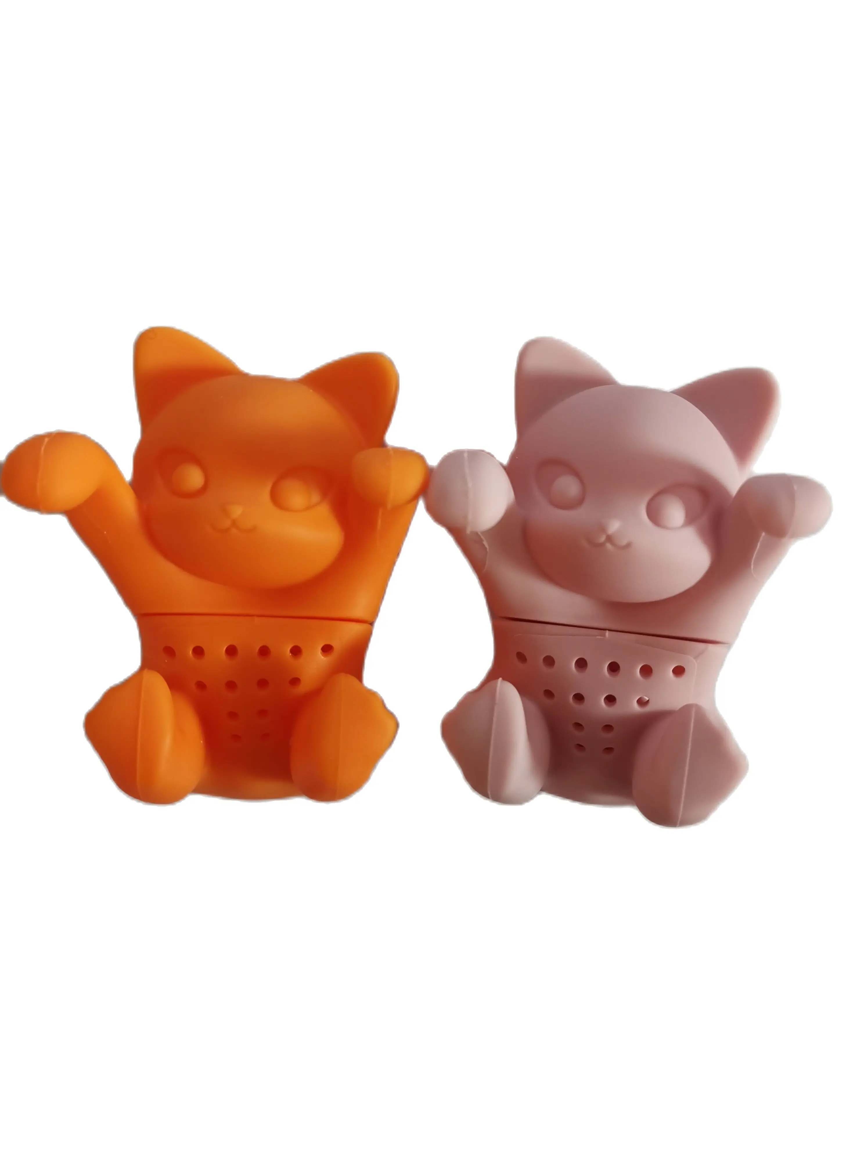 Set of 2pcs Pink and Orange Food Grade Plutus Lucky Cat Silicone Tea Infuser Strainers Filter