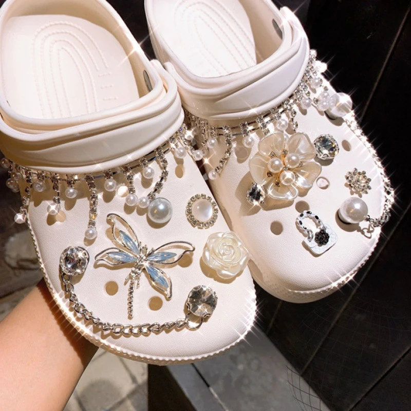 Shoe Charm DIY Pins Diamond Pearl Chain Garden Shoes Decoration Buckle for Hole Shoe Charms Set Accessories Kid Girls Gift