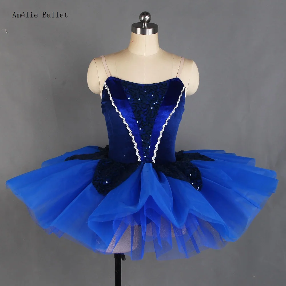 

21024 Dark Blue Velvet Bodice with Sequin Lace Decoration Attached Layers of TulleTutu Skirt Girls&Women Ballet Dance Dresses