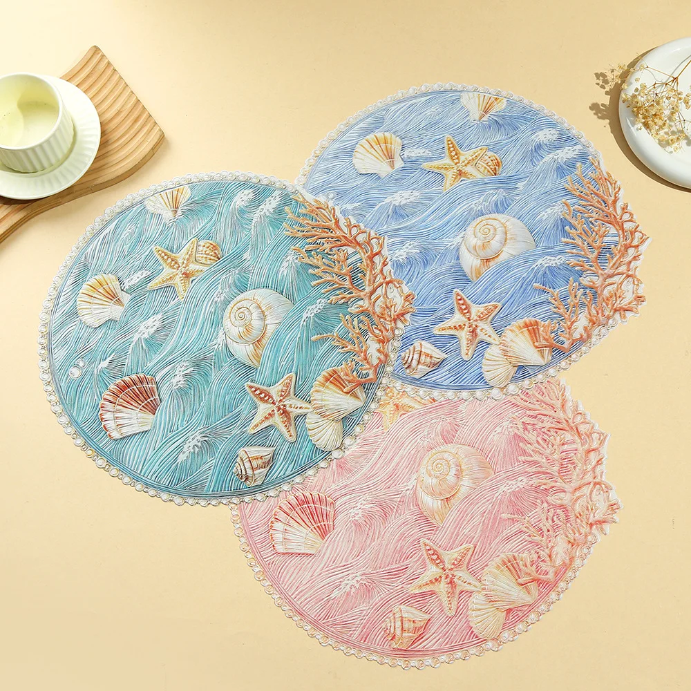 INS Nordic Beautiful Beach Starfish Shell Dining Mat Heat Insulation Placemat Oil-Proof Hotel Round Pad PVC Western Style Mat