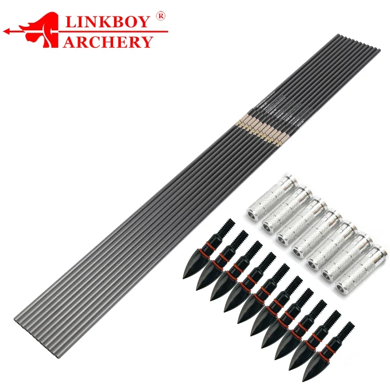 

Linkboy Archery Carbon Arrows Shaft Spine 300-800 ID6.2mm 75gr Tips Aluminium Insert for Compound Bow Hunting Shooting 12pcs