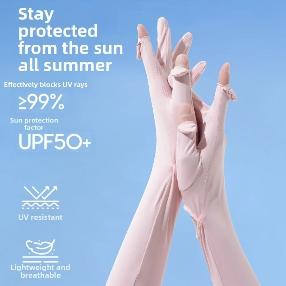 Thin Solid Color Long Sleeve Non-slip Sun Protection Sunscreen Sleeve Gloves Cooling Flip Ice Silk Arm Sleeve Fishing