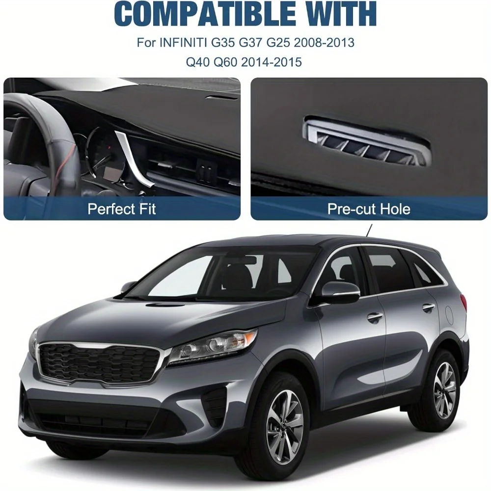 سجادة غطاء لوحة القيادة PU متوافقة مع 2008-2013 إنفينيتي G25/G35/G37;2014-2015 إنفينيتي Q40/Q60.