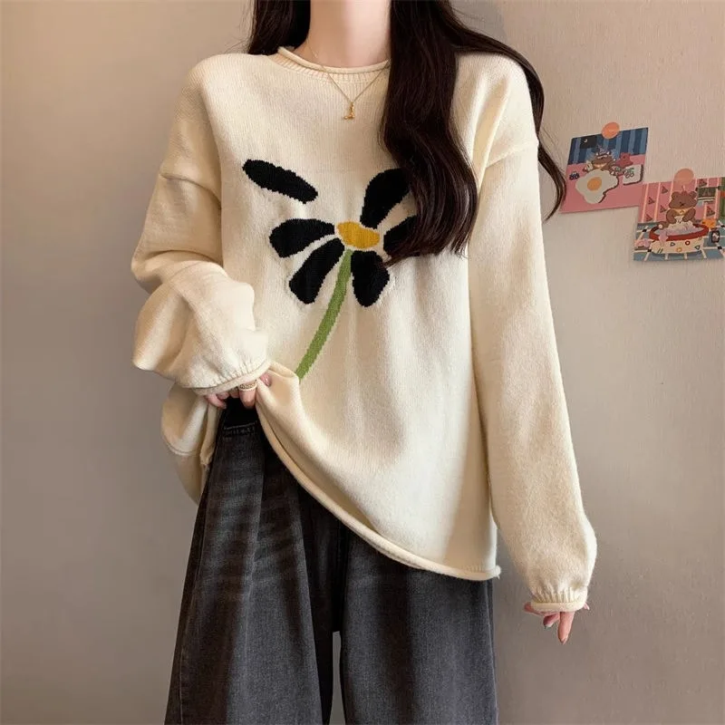 

Lazy Style Student Western-style Knitted Sweater 2025 Autumn Outfit New Women's Fashion Loose Base Shirt Top Trend