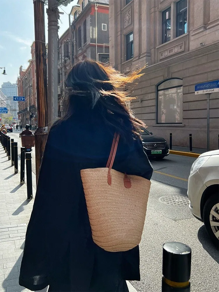 

ZAR Summer 2025 New Sle Large Capaci Woven Tote Bag Women's Beach Vaion Single oulder St Basket Handbag