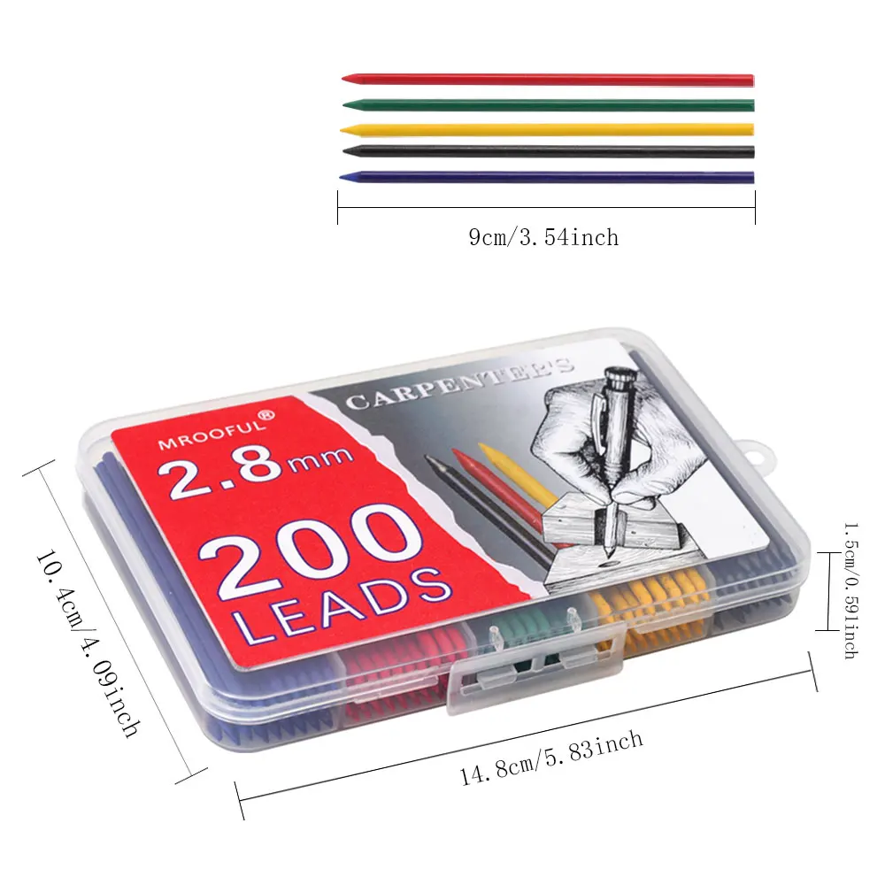 200 ชิ้น/กล่องขนาดใหญ่คุณภาพสูง 2.8 มม.ไม้ตะกั่ว Core เปลี่ยนได้กันน้ําและน้ํามัน Professional ล้างทําความสะอาดได้