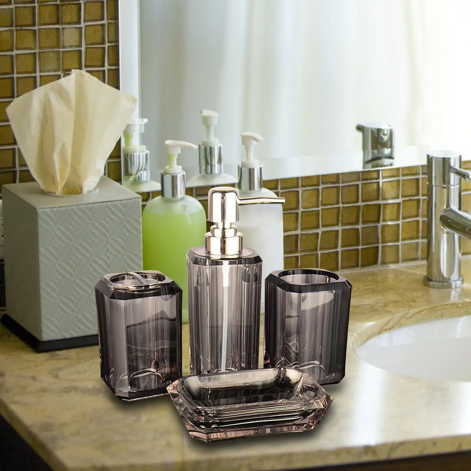 4Pcs Bathroom Accessories Set Lotion Bottle Toothbrush Holder for Home Decor