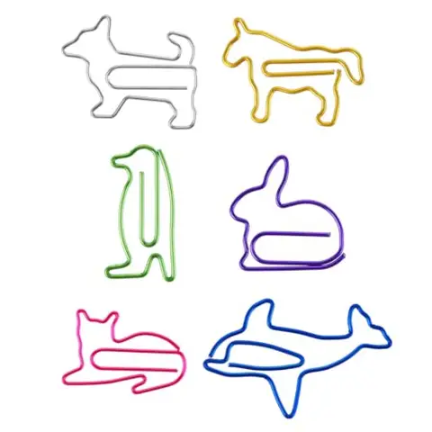 30PCS Animal Paper Clips Assorted Colors Cute Shaped Paperclips Bookmarks Colorful Cat Dog Dolphin Horse Penguin Rabbit Designs