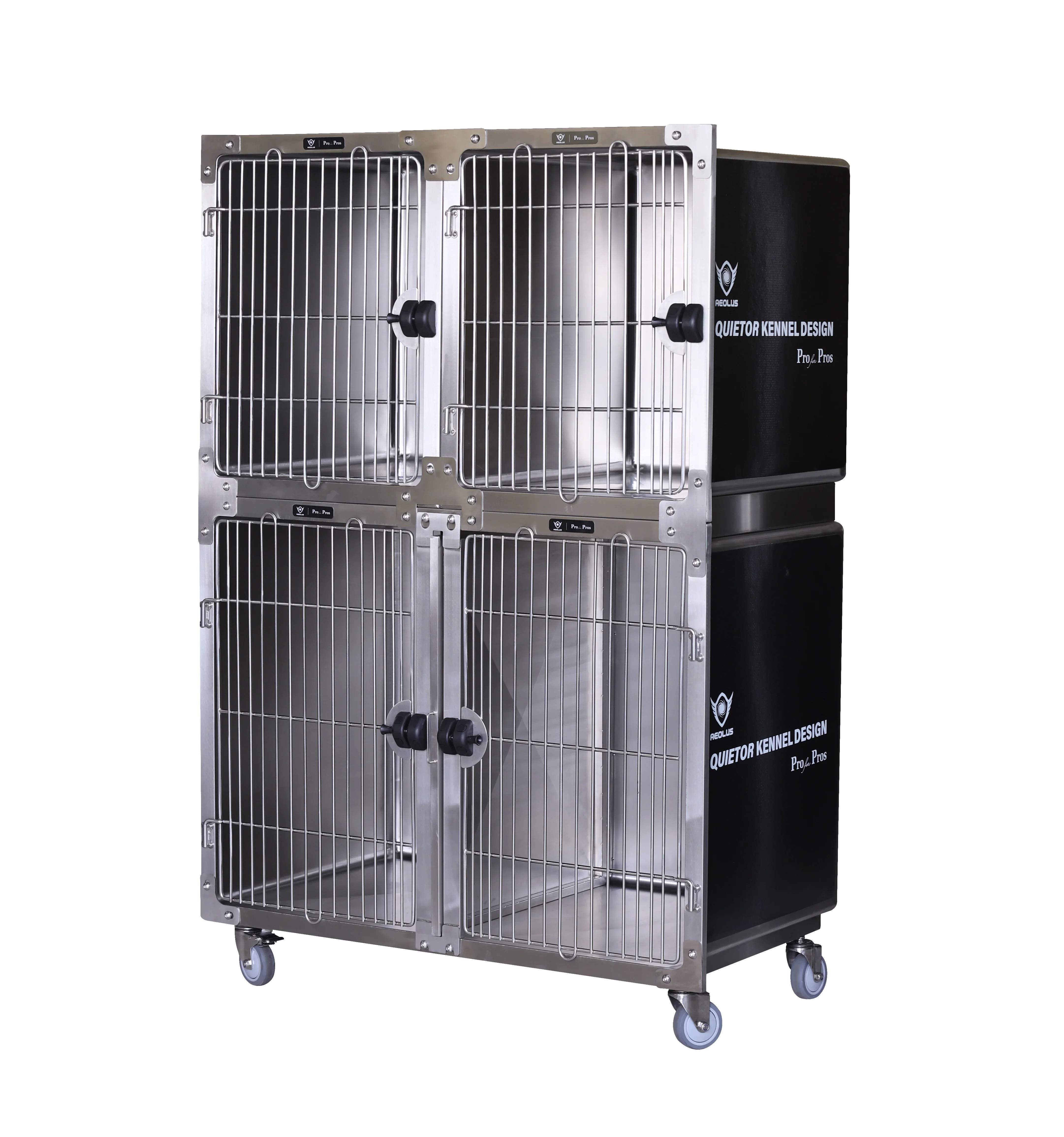 

Manufacturer Hot Sale Double Doors Metal Divider Pet Dog Cage with Wheels Rounded Corner Design Stainless Cage Bank