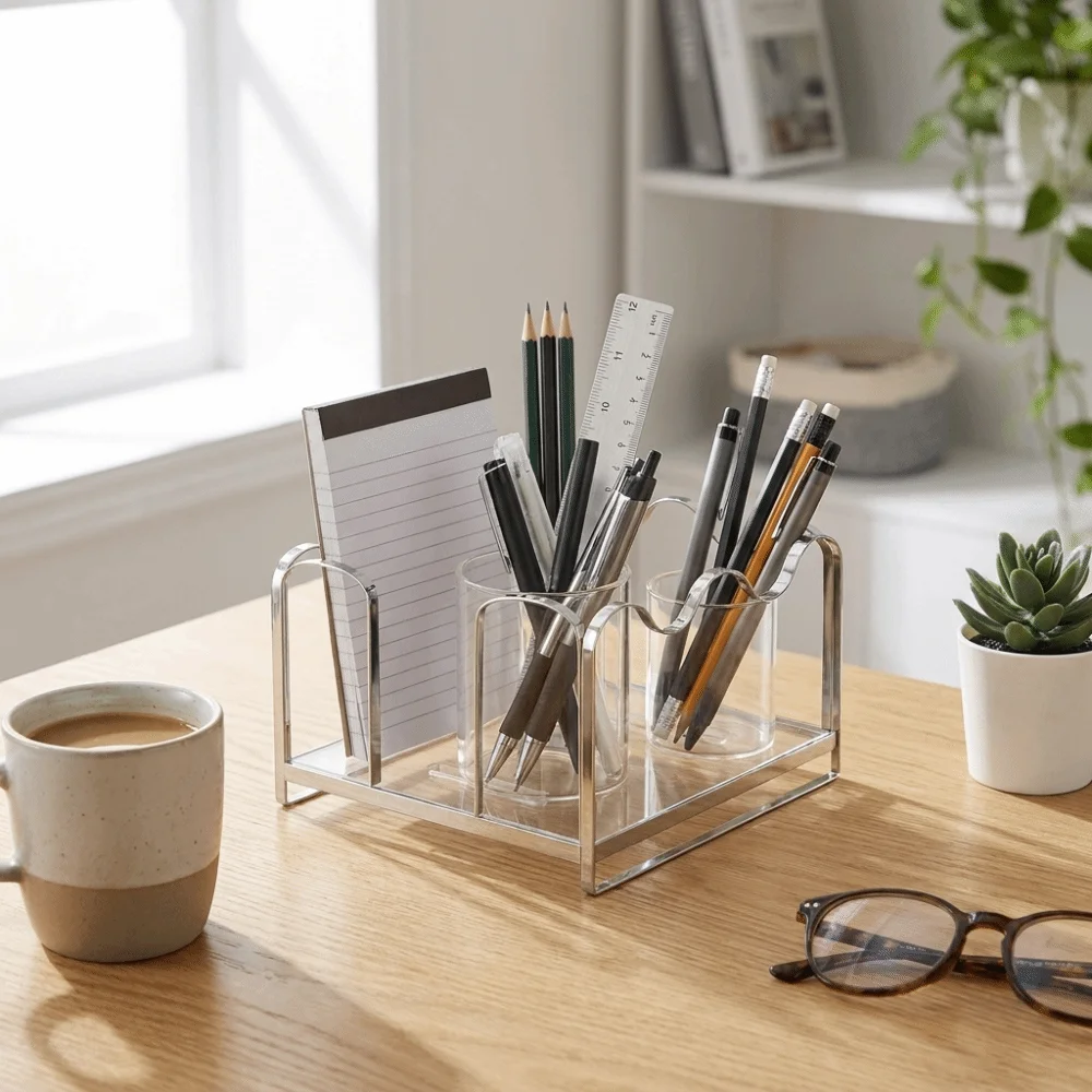 Scalloped Acrylic Sticky Note Holder Wave Edge Multi-Functional Notepad Holder Minimalism Durable Paper Organizer Desk Organizer