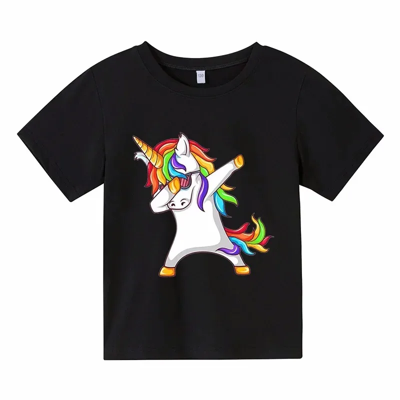 white Unicorn Cartoon Girls T-shirt Birthday Name  T-shirt Baby Boy Children Tops Kids cat horse Clothes