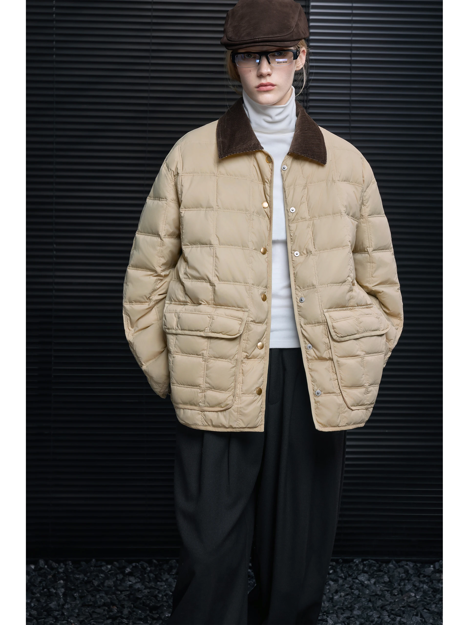 

Женская стеганая куртка свободного кроя цвета хаки с воротником-стойкой, зимнее пуховое пальто, уличный стиль, 90% белый утиный пух