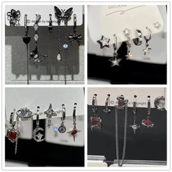 6pcs Set Star Moon Tassel Zircon Dangle Earrings Dark Gothic Trendy Women Man Y2K Punk Jewelry Accessories Hot Selling Wholesale