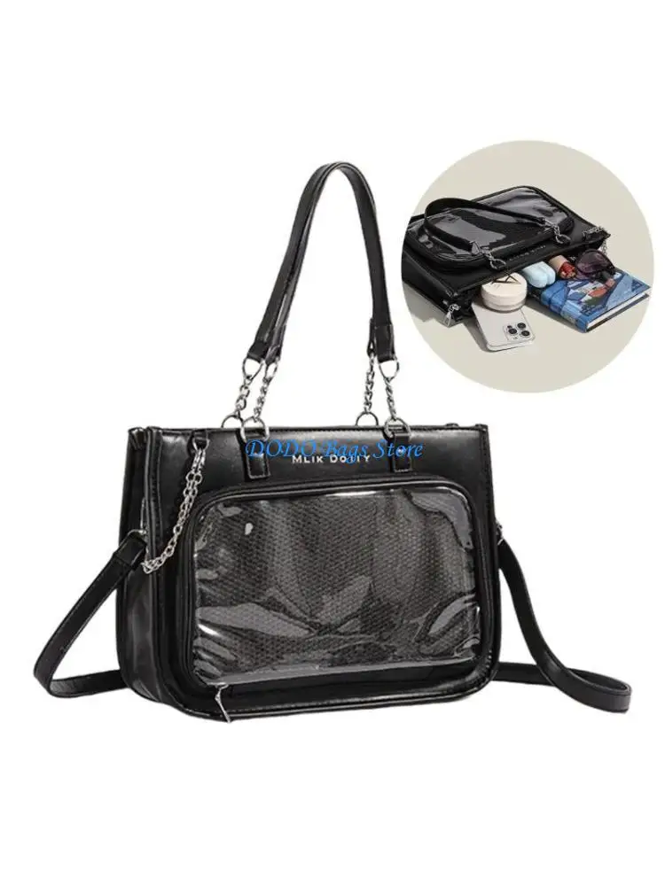 

Просторная прозрачная сумка через плечо с ремешком-цепочкой, сумки на плечо из искусственной кожи, сумка в японском стиле аниме