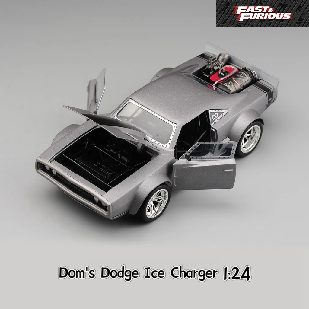 Carro fundido Jada Toys Fast and Furious Dom\'s Ice Charger para crianças e adultos, brinquedos prateados, 1:24