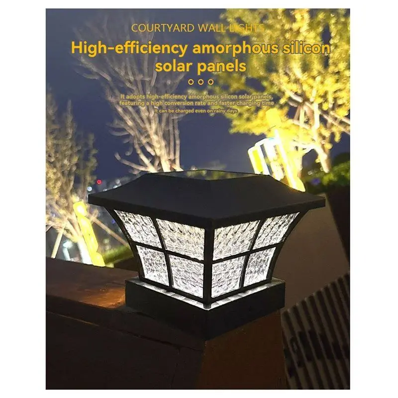 KYCOR-Deck Fence Cap Light For 4X4 Wooden Posts Solar Powered LED Post Cap Lights Garden Decoration White Light