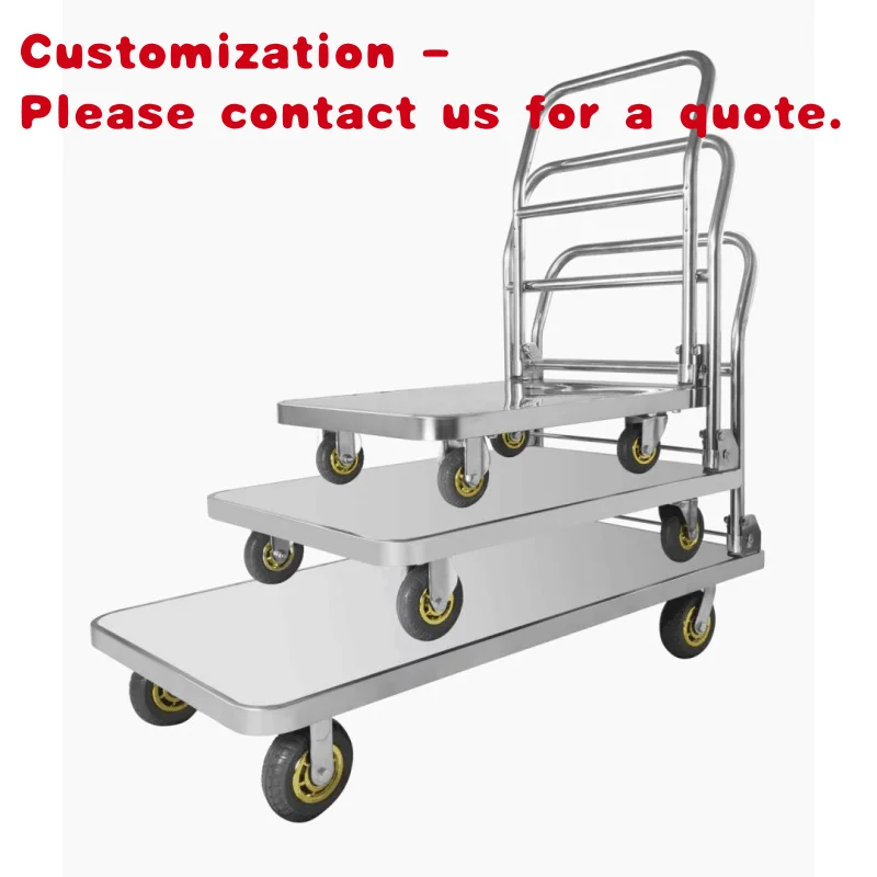 custom.-Silent Stainless Steel Industrial Platform Trolley Cart Folding Serving Hand Cart Truck ST450D-DX