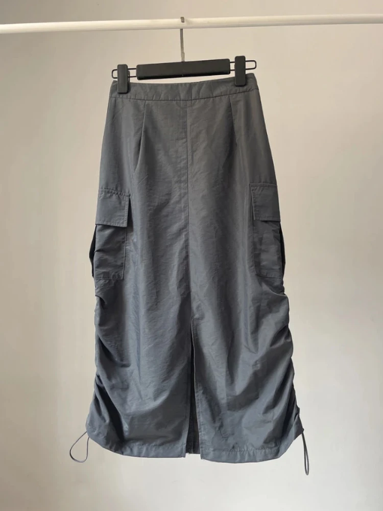 Skirts Women Cargo Style American Midi Streetwear High Waist New Shirring Design Faldas Summer Vintage Harajuku Casual Femme Y2k