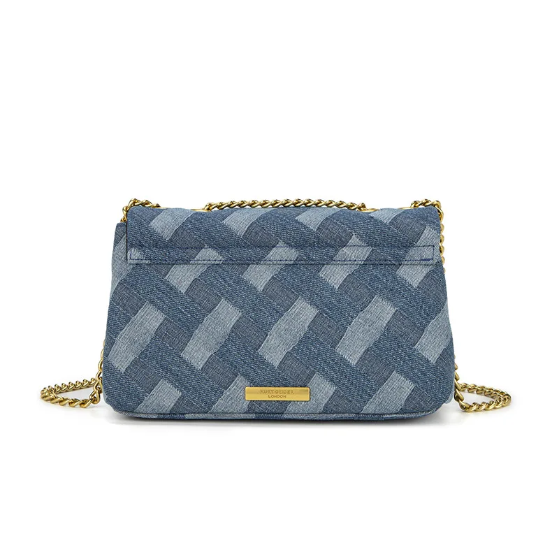 KURT GEIGER-Sac à Bandoulière Imprimé Patchwork pour Femme, Léopard, Initié, Street Shoot Chic, Denim Wash Denin Weave