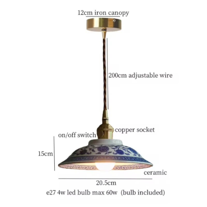 Chinese stijl retro blauw-witte porseleinen hanglampen voor balkon, nachtkastje, eetkamer en keuken